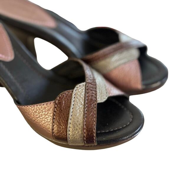 2000'S VTG. AUTHENTIC FENDI MADE‎ IN ITALY BROWN LEATHER HEELS SLIDES 7/37 EUC - Picture 4 of 8